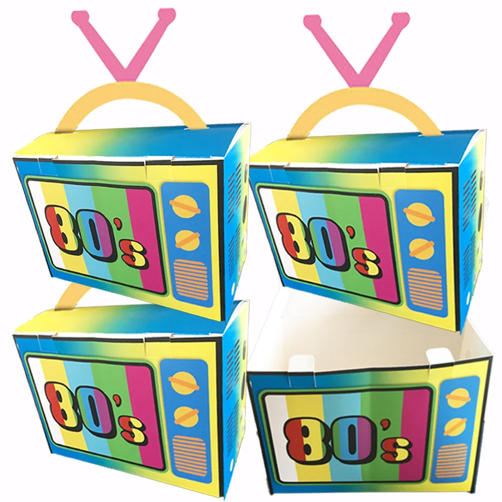 

4 Pcs 80s 90s Birthday Party Favor Candy Box Gift Bag Novelty Retro Paper Retro Party Decoration Hip Hop Skate Music Theme