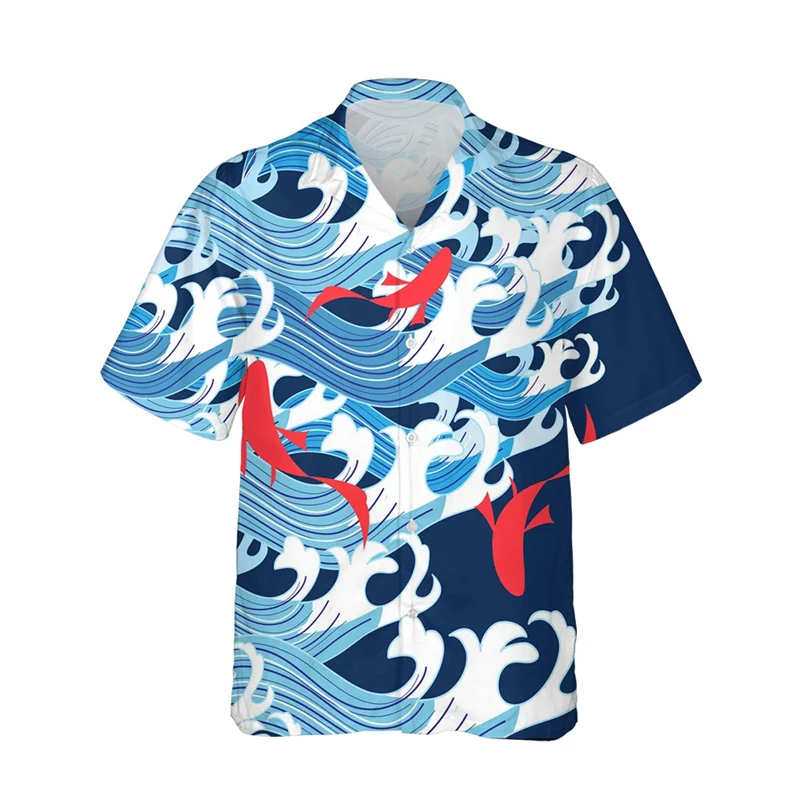 

Newest Men's Hawaiian Shirts 3D Printed Short Sleeves Casual Lapel Beach Style Tops Top Retro Waves Imported-clothing Fashion