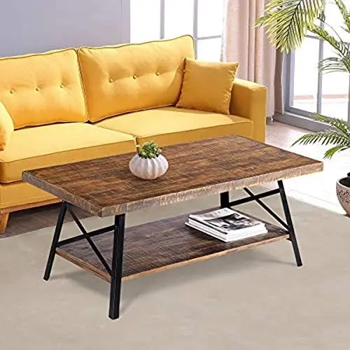 

Cocktail Wood Coffee End Dining Metal Legs/Office Table, Home Decor with Storage Shelf, Brown