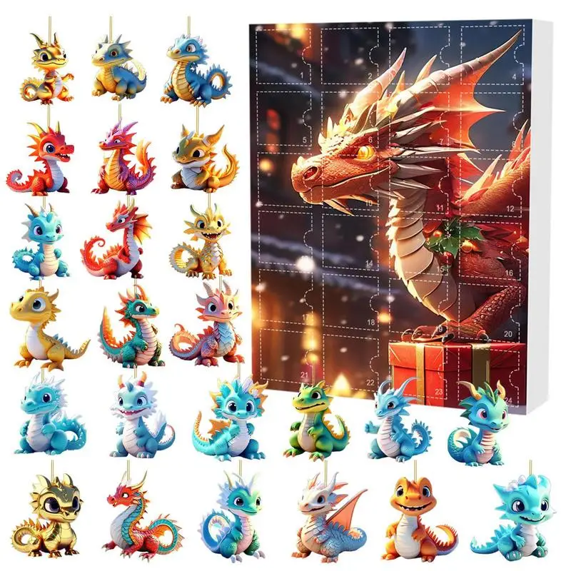 Christmas advent calendar 24 Days Christmas Advent Calendar Cute Acrylic Dinosaur Pendant Toy Christmas Tree Decor Backpack Car 2D Flat Pendants Gifts