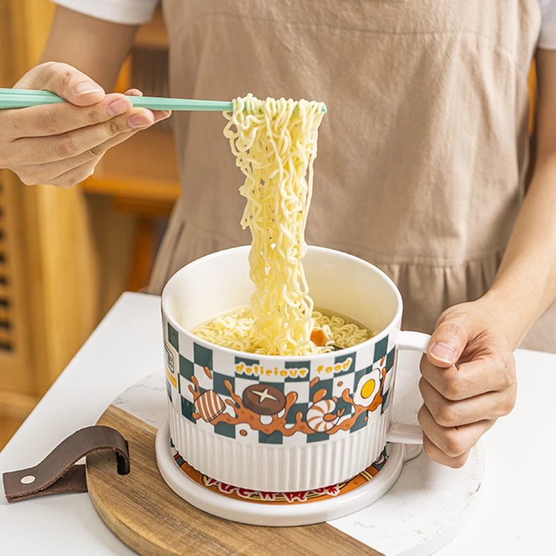 1200ml Ceramic Ramen Bowl with Lid Instant Noodle Bowl Soup Rice