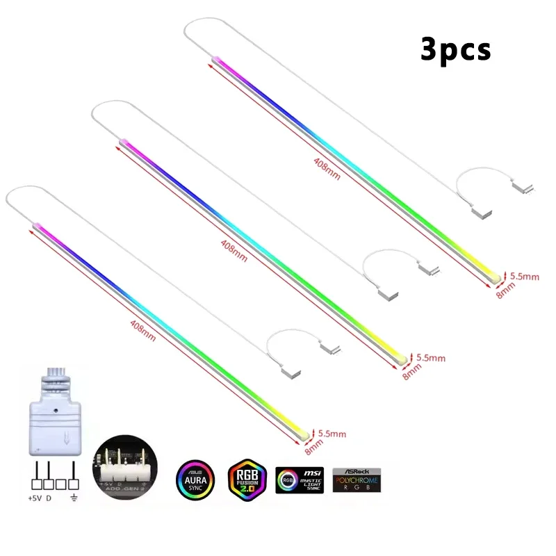 ตัวเลือกสินค้า แถบไฟ LED ARGB ยืดหยุ่น 40 ซม. ตกแต่งเคสคอม 5V 3PIN