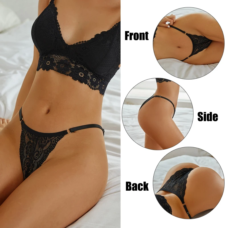 3PCS Women Sexy Lace Panties Adjustable Waist Underwear Low Rise Thongs G-String Pantys Female Breathable Intimates Lingerie