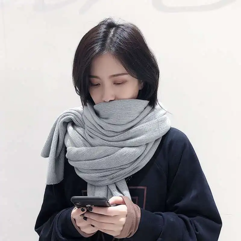 New Thick Warm Scarf for Women Pure Color Ladies Imitation Cashmere  Black Scarf Female Winter To Keeping Warm New Scarf 5