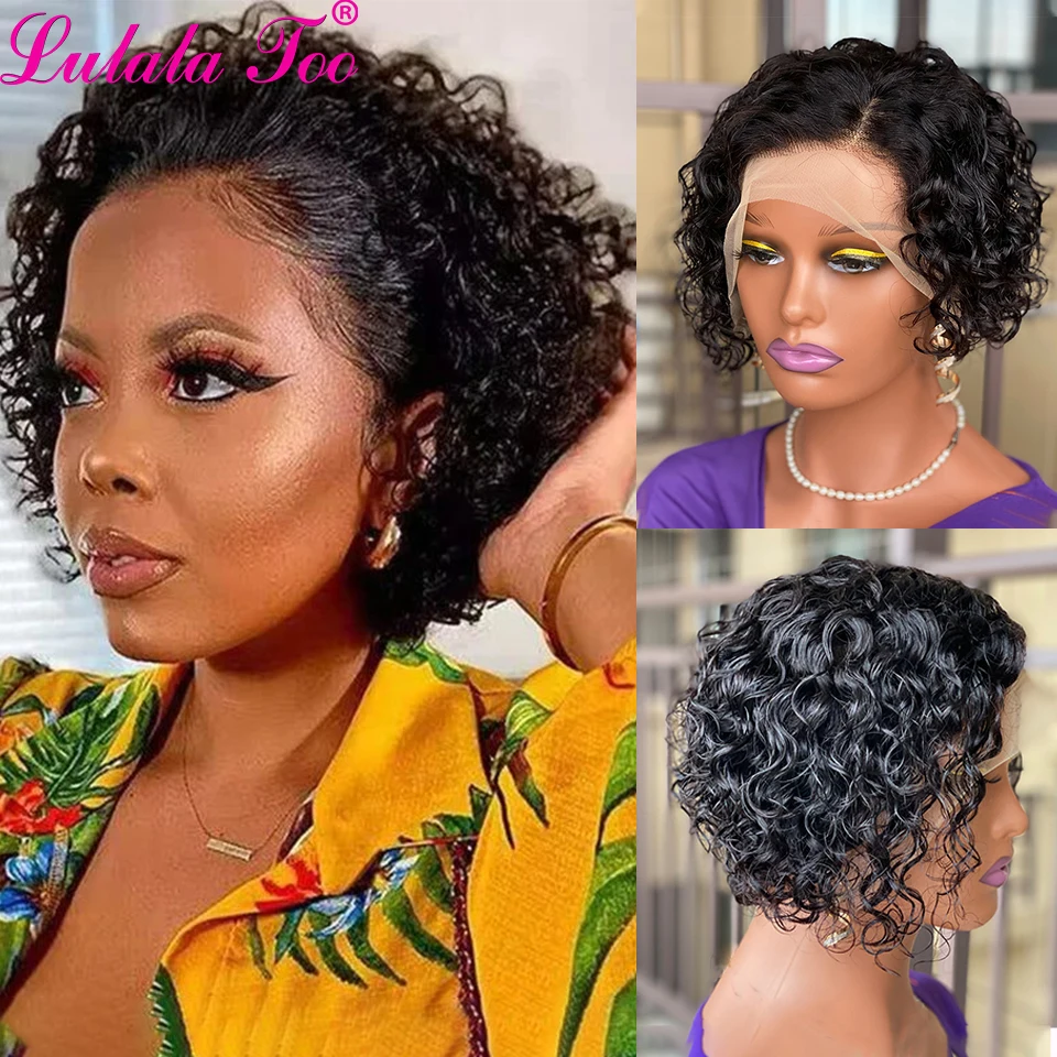 Short Curly Pixie Cut Bob 13x4 Lace Front Wigs Brazilian Curly Human Hair