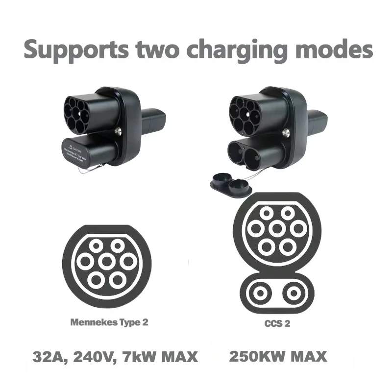 FITMPH CCS2+Typ 2 zu NACS Tesla-Adapter, DC&AC 2-in-1-Adapter, 250 kW für Model 3/X/Y/S, für US-Tesla in Europa zum Schnellladen – Detail 4