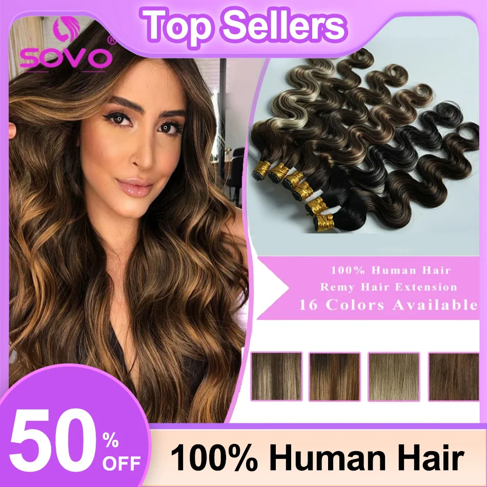 Body Wave Itip Hair Extensions #P4/27 Brown Highlight with Blonde Human Hair Extensions Keratin I Tip Cold Fusion 50/100 Strands