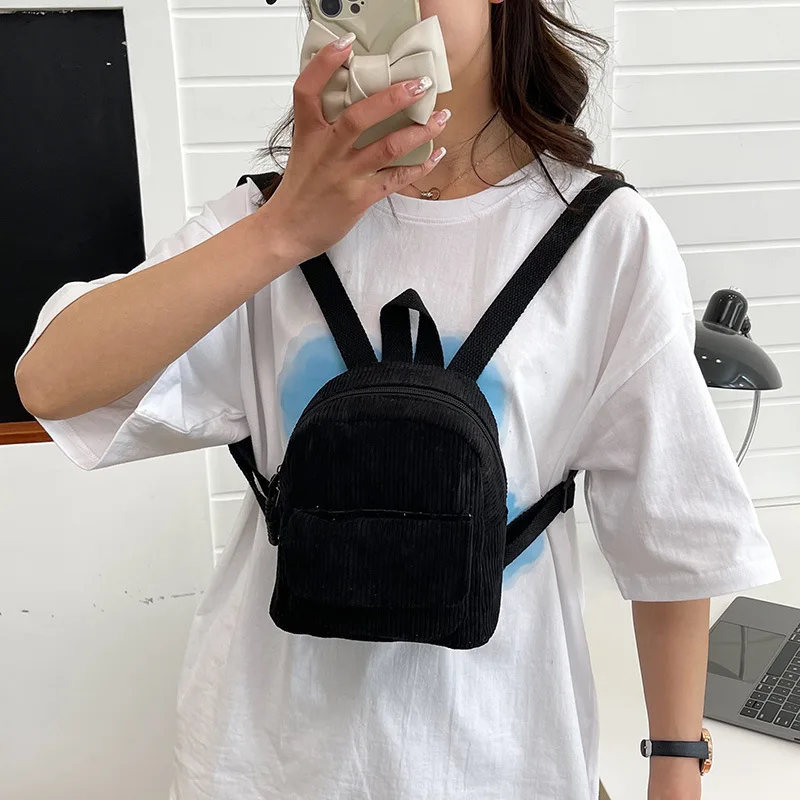 5PCS Backpack Ladies Retro Corduroy New Korean Version Simple Leisure Travel Large Capacity Girl Small Schoolbag Wholesale