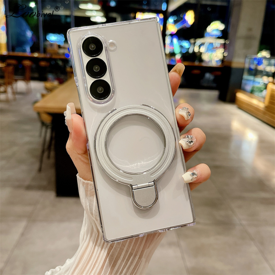 for Magsafe Bracket Transparent Case for Samsung Galaxy Z Fold 6 5 4 3 fold6 Magnetic Stand Holder Acrylic Shockproof Hard Cover