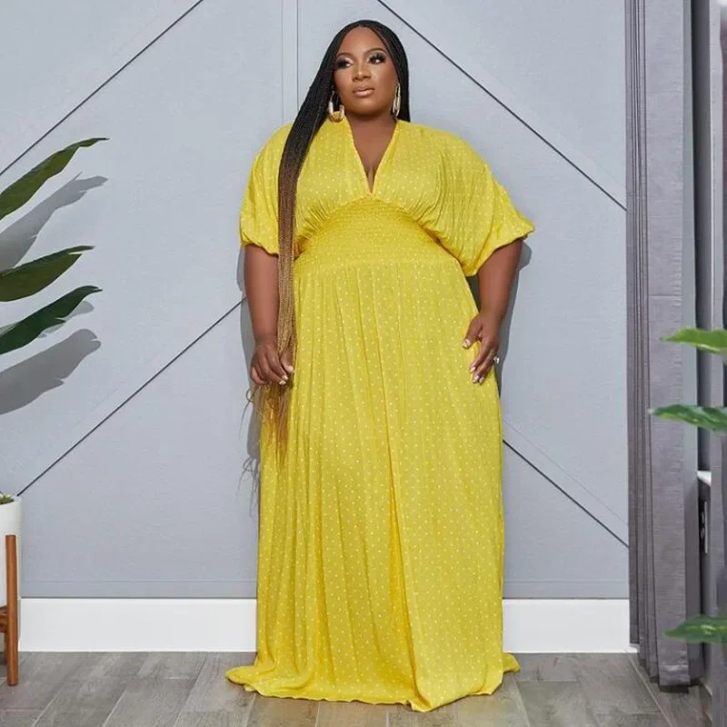 

WUHE Batwing Short Sleeve Women Plus Size Print Maxi Long Dresses Female Fashion Vintage Vestidos Summer Night Party Dress