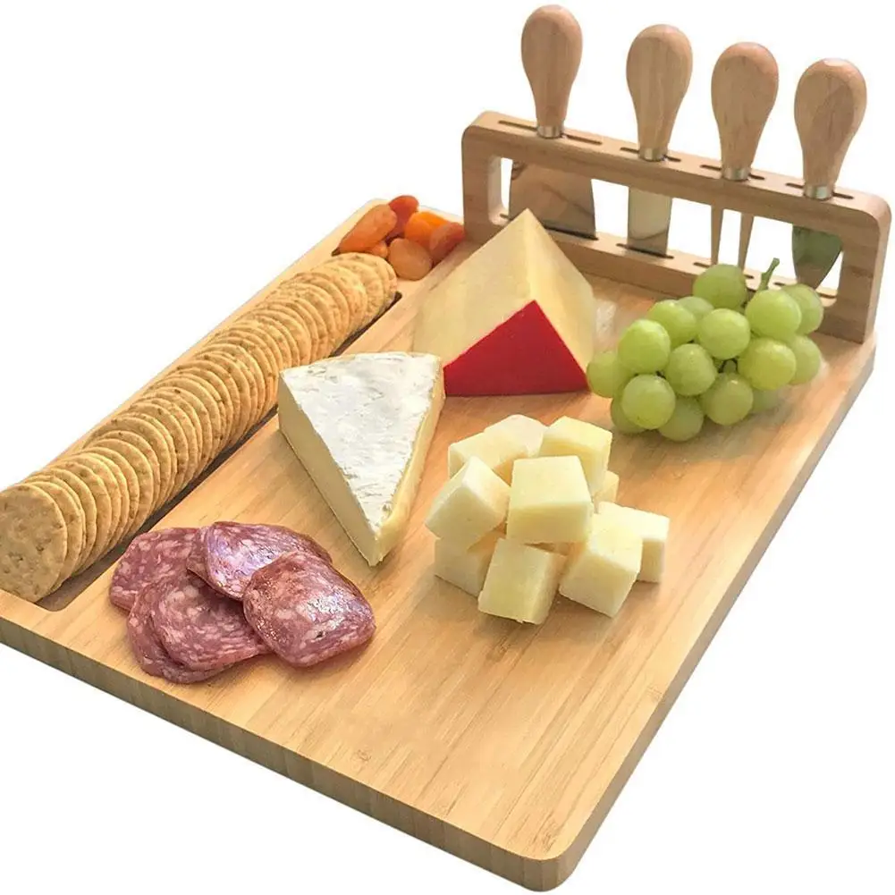 Доска для сыра деревянная фото Bamboo Cheese Board Wood Cheeses Boards Cheese Knife Cutlery Set Kitchen Knife C