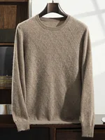 Autumn New 100% Pure Goat Cashmere Sweater Men's O-Neck Knitted Pullovers Leisure Jacquard Loose Tops Youth High-End Base Shirt 1