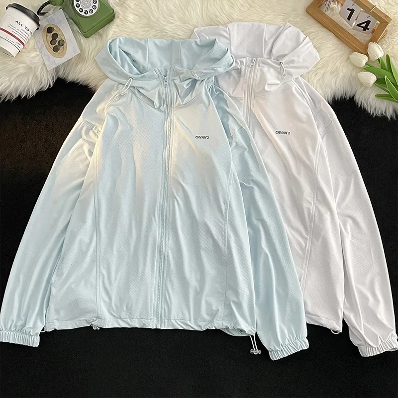 Couples sunscreen bf Hong Kong wind summer thin ice silk casual jacket mens loose fashion Joker hooded coat.
