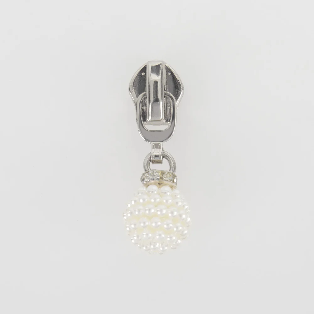 5PC Silver Pearl Ball Zipper Head DIY Bag Jacket Handmade Accessories