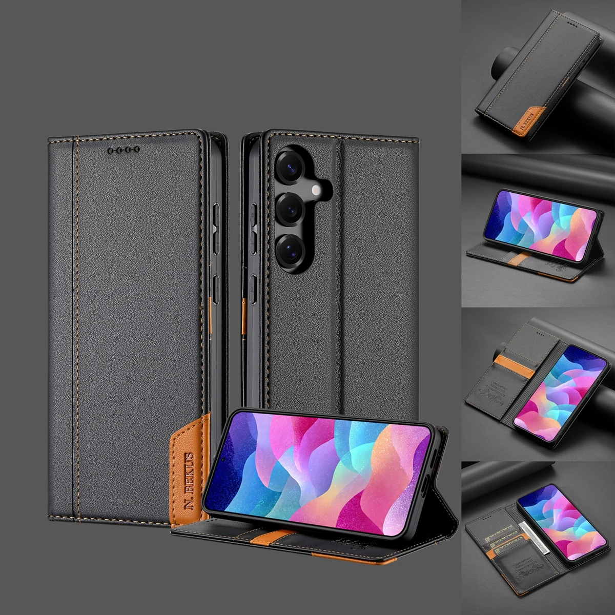 Elegant Wallet Flip Leather Case with Double Hem Stitching and Multiple Card Slots