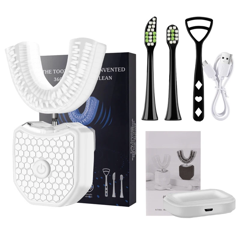 thumbnail image 1 of Cepillo de dientes eléctrico sónico para adultos, en forma de U, 360 grados, automático, ultrasónico, carga USB, cepillos de dientes blanqueadores, 1 of 5