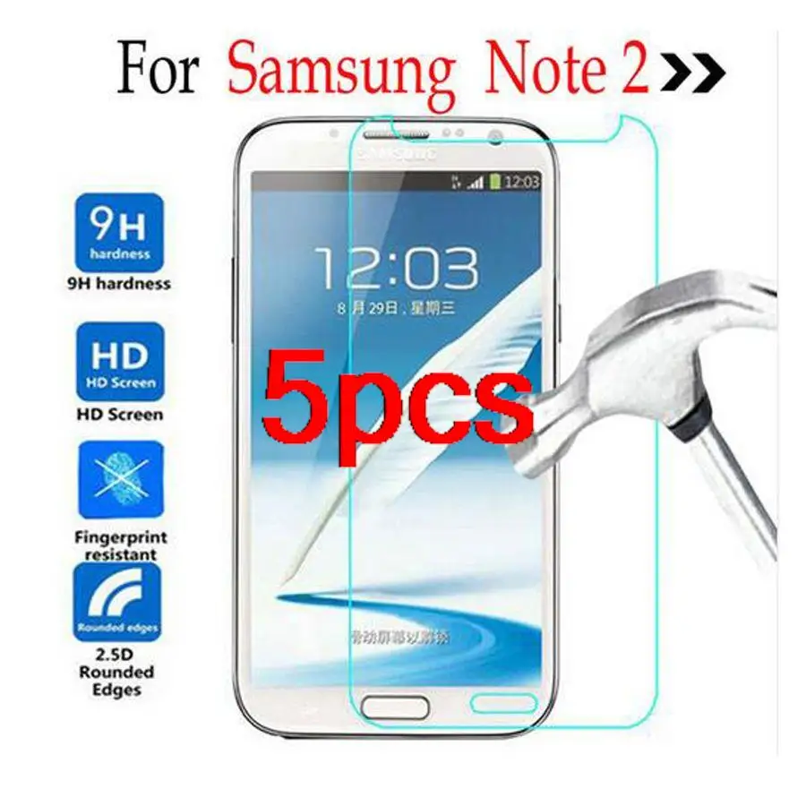 

5pcs clear hd phone screen protector safety protective tempered glass guard on for samsung galaxy note 2 note2 n7100