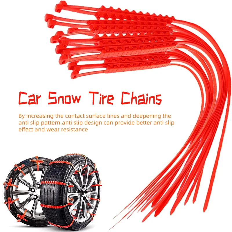 AAZRZRZ 24 pcs snow tire chain skid chain Adjustable nylon zipper tie track claw emergency strap Durable stable skid red
