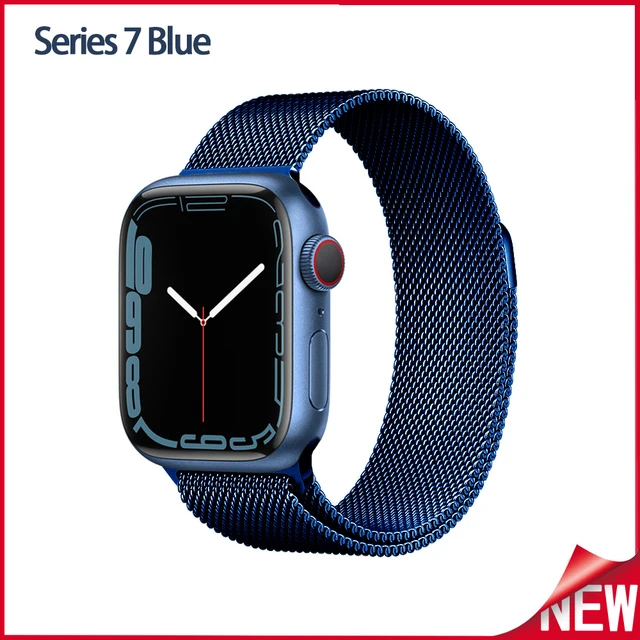 Metal Milanese loop Strap For Apple watch band 7 45mm 44mm 40mm iWatch Series 42mm38mm stainless steel bracelet magnetic 3456 se Series 7 Blue