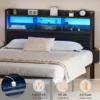 Full/Queen Size Bed Frame with Storage Headboard, Metal Platform Bed Frame with Storage Drawers, LED Lights and Charging Station 6