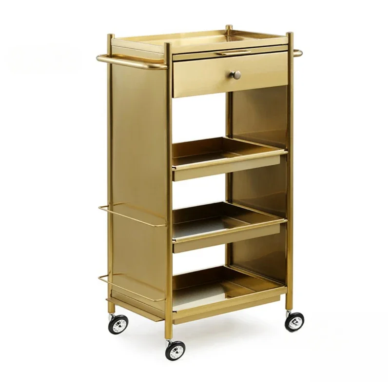 Stainless Steel Multi-layer Trolley Auxiliary Cart with Wheels Barber Shop Special Organizer Cart Perm Hair Salon Trolley Cart barbershop tool cabinet hair salon special hairs double layer desk shelf stainless steel cutting rack gold 75 80cm salon table