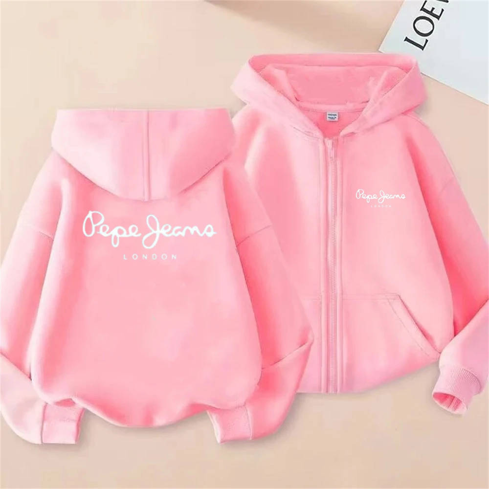 Fashion brand print Hoodies coat Children Zipper Tops Girl pink Boy