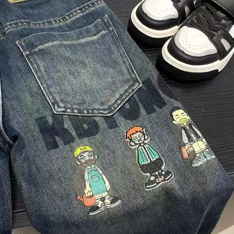 Thickened Winter Denim Jeans for Boys Autumn Sports Style Long Pants Polyester Cotton Blend High Waist Elastic Band - 4