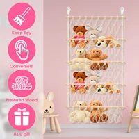 Stuffed Toy Storage Hammock 4-Layer Large Capacity Stuffed Storage Mesh Holder Hand-Woven Cotton Rope Hanging Organizer Washable 2