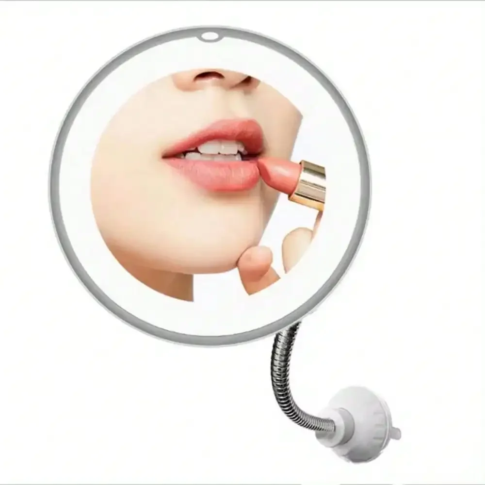 Flexible Gooseneck Makeup Mirror LED Light 10X Magnifying Mirror Suction Cup Bright Diffused Light 360 Degree Swivel