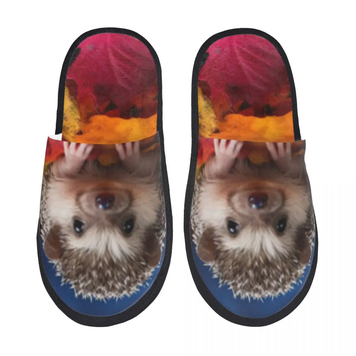 

Пушистые тапочки Ежик сидящие Красочные листья открытый носок плюшевая пена скользящая обувь