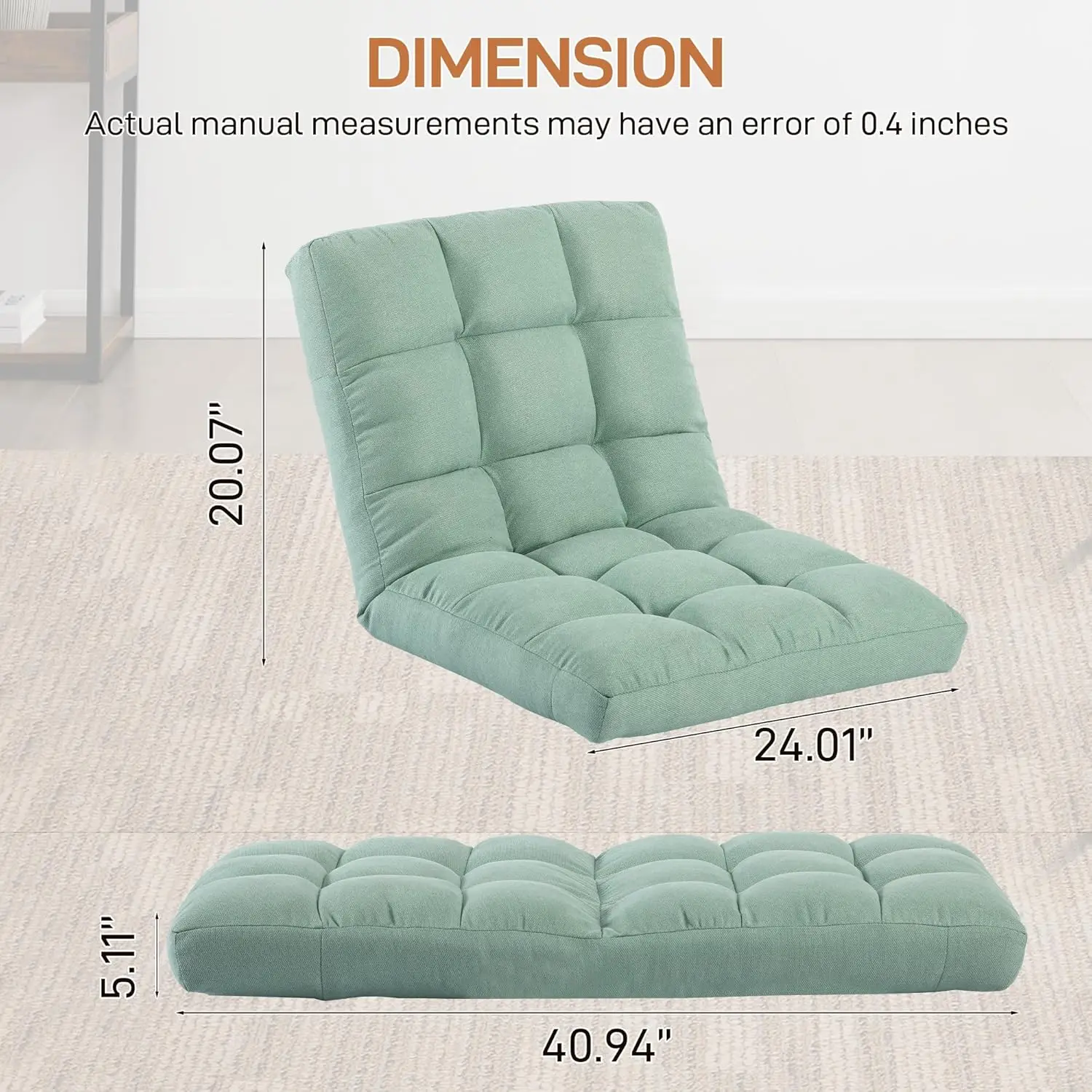 Floor Chair with Back Support Folding Chair with 6 Adjustable Position, Padded Sleeper Bed, Floor Gaming Chair