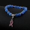 5 Color Breast Cancer Awareness Pink Ribbon Charm Bracelet 5 Color Cat Eye Opal 8mm Beads Bracelets & Bangles 6