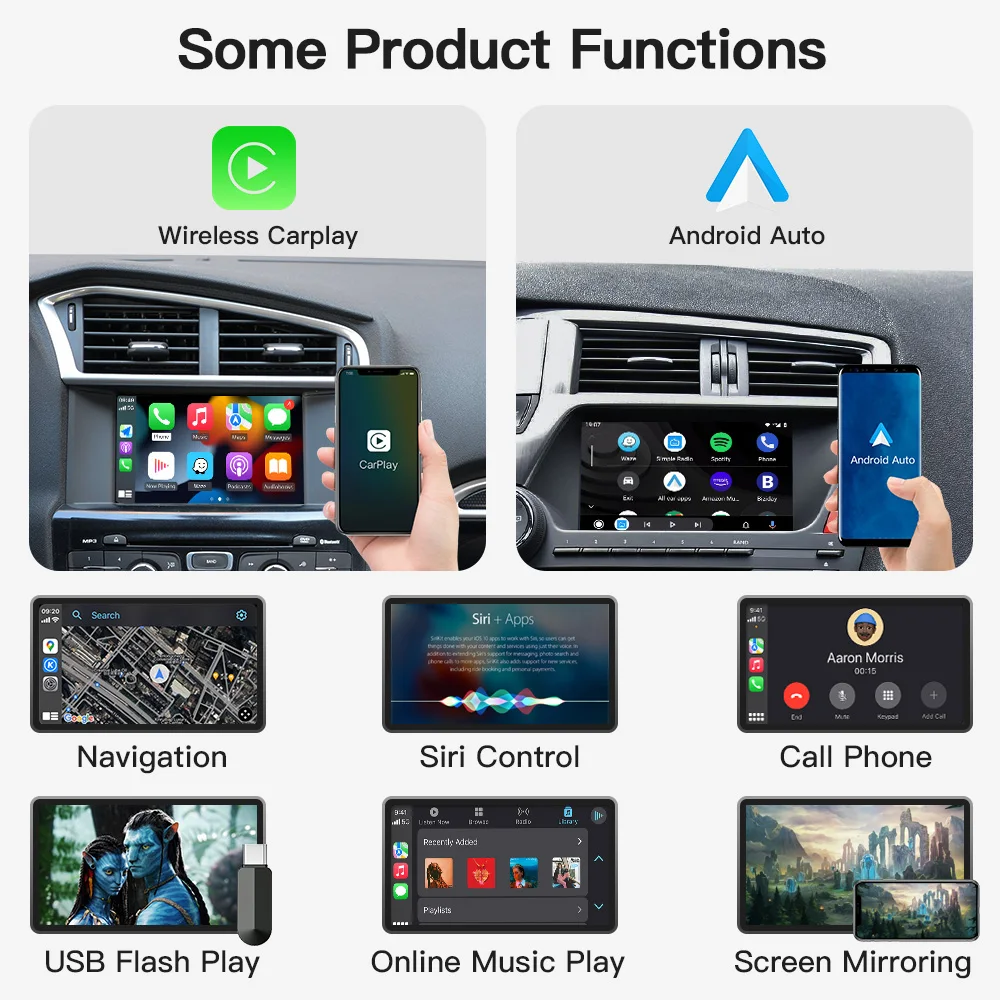 CARABC-Carplay sans fil Apple, Android Auto pour KIT et Cristaux en SMEG & MRN NAC 208 308 508 3008 & C4 DS3 DS5, Support Caméra Paupières