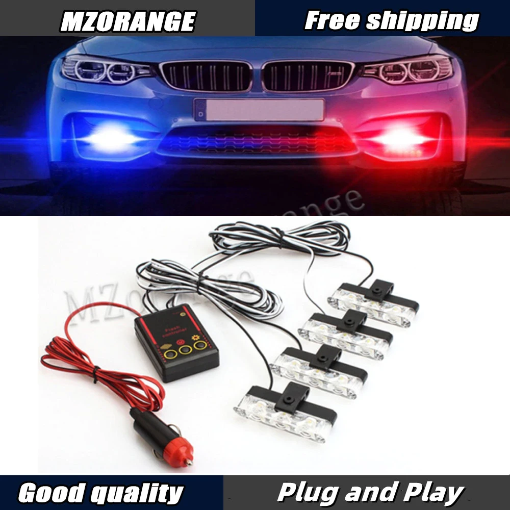 4*3 Led Strobe Police Lights For Car Emergency Grill Warning Lamp 12v