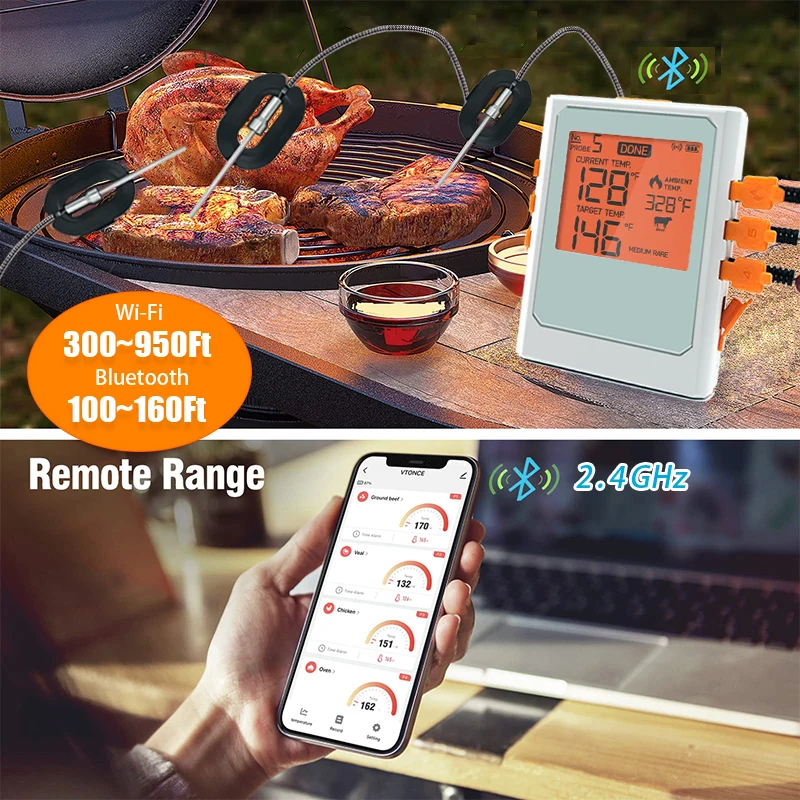 Smart Rechargeable Digital Wifi Wireless Remote Meat Barbecue BBQ  Thermometer For Pizza Oven Grilling Smoker With Magnet - AliExpress