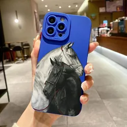 Vintage Black and White Horse Pattern Phone Case - Stylish Bumper Back Cover - iPhone 14 (Klein blue - YYDSM939)