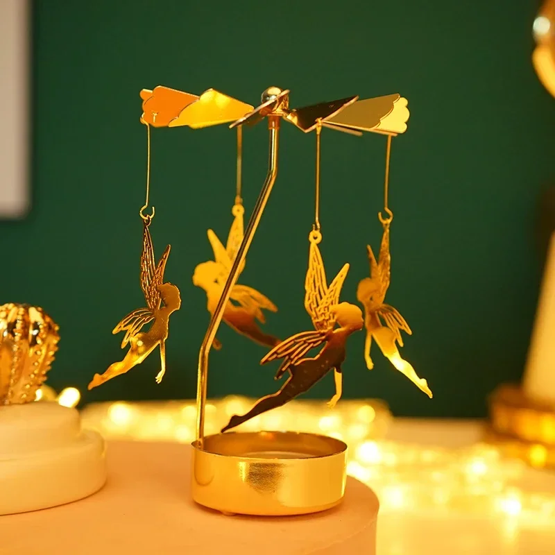 

Golden Revolve Trojan Candlestick Hot Aerodynamic Rotation Metal Candle Holder Wedding Party Romantic Atmosphere Candlestick