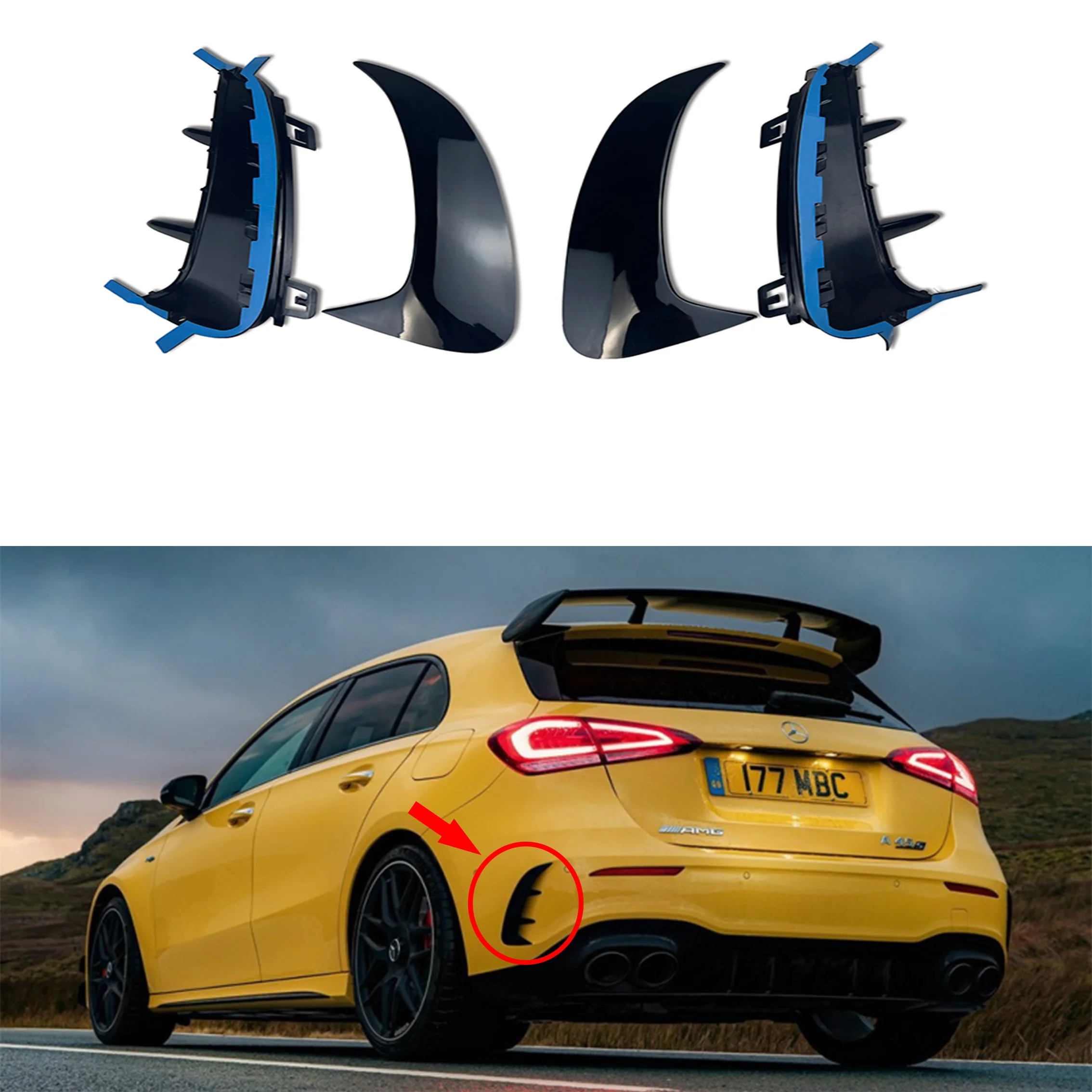 Paar hintere Klappen Stoßstange Spoilder Canards Splitter für Mercedes Benz W177 AMG Line Fließheck A180 A200 A220 A160 A250 A35 2019 – Detail 1