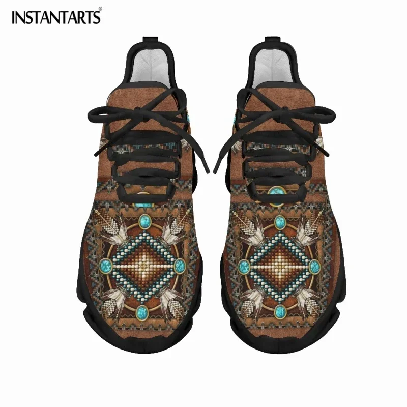 African Tribal Pattern Ladies Mesh Swing Sneakers Comfort Lace Up Platform Shoes Lightweight Sport Shoes For Women