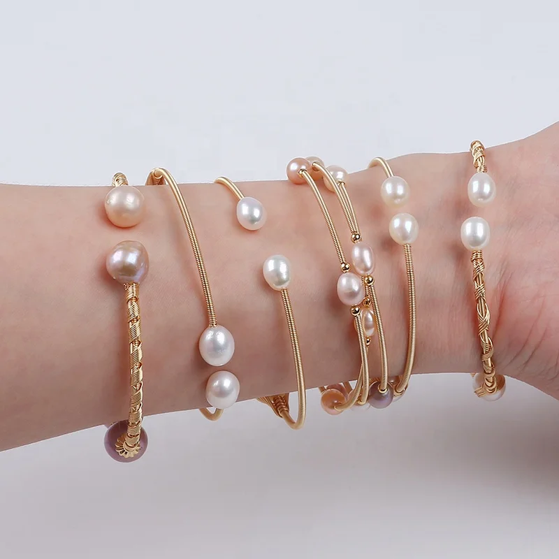 Hot Sale Natural Freshwater Pearl Bead Adjustable Cuff Opening Bangle Bracelet For Women Gift 4