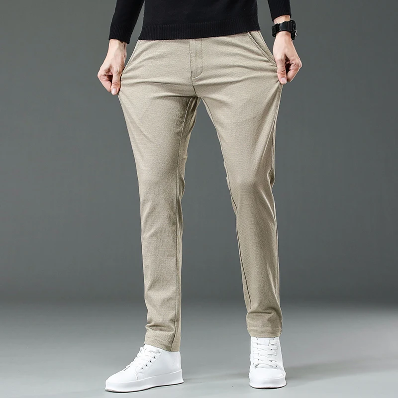 New England Dot Pattern Work Stretch Pants Men Business Fashion Slim Fit White Grey Casual Pant Male Brand Trousers 30-38 men trousers