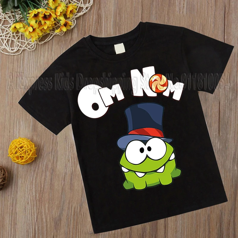 Children Boys Girls Game Om Nom T Shirt Baby Design T-shirt Kids Summer Black Kawaii Casual Top Tees Clothes