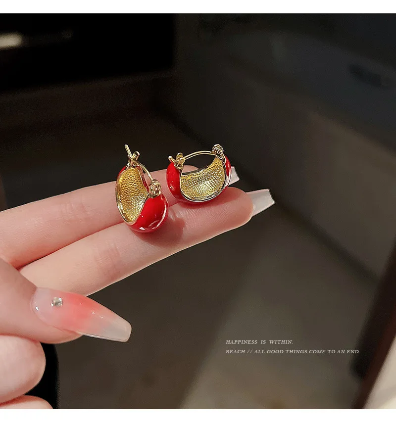 S3388 Fashion Jewelry Hoop Dangle Earrings For Women Vintage Emamel Red Earrings