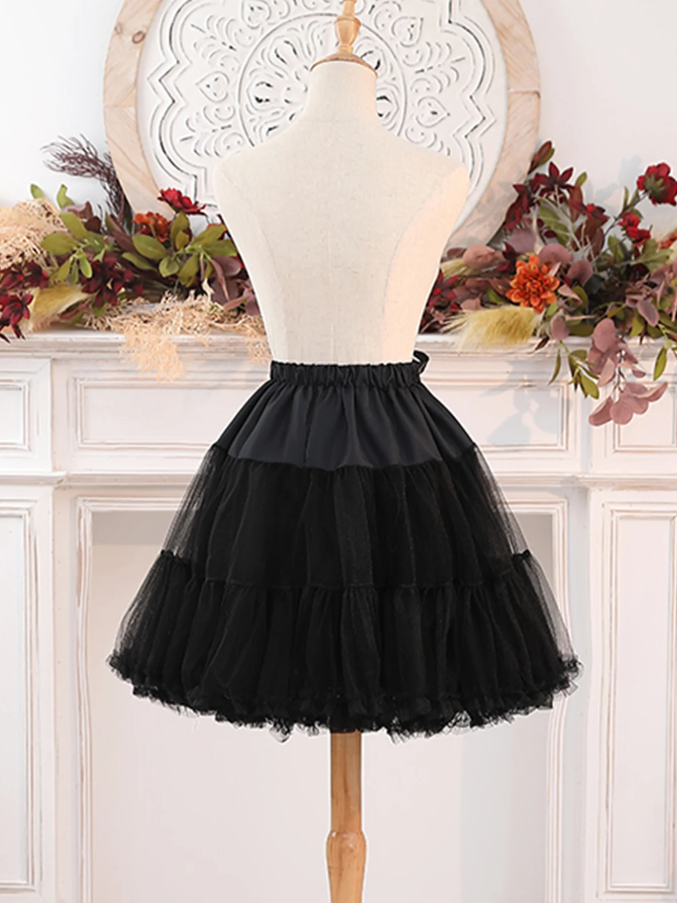 Black crinoline underskirt Skirt 2-layers of lace petticoat for women Fluffy tutu skirt for mini skirt rock ladies club outfit