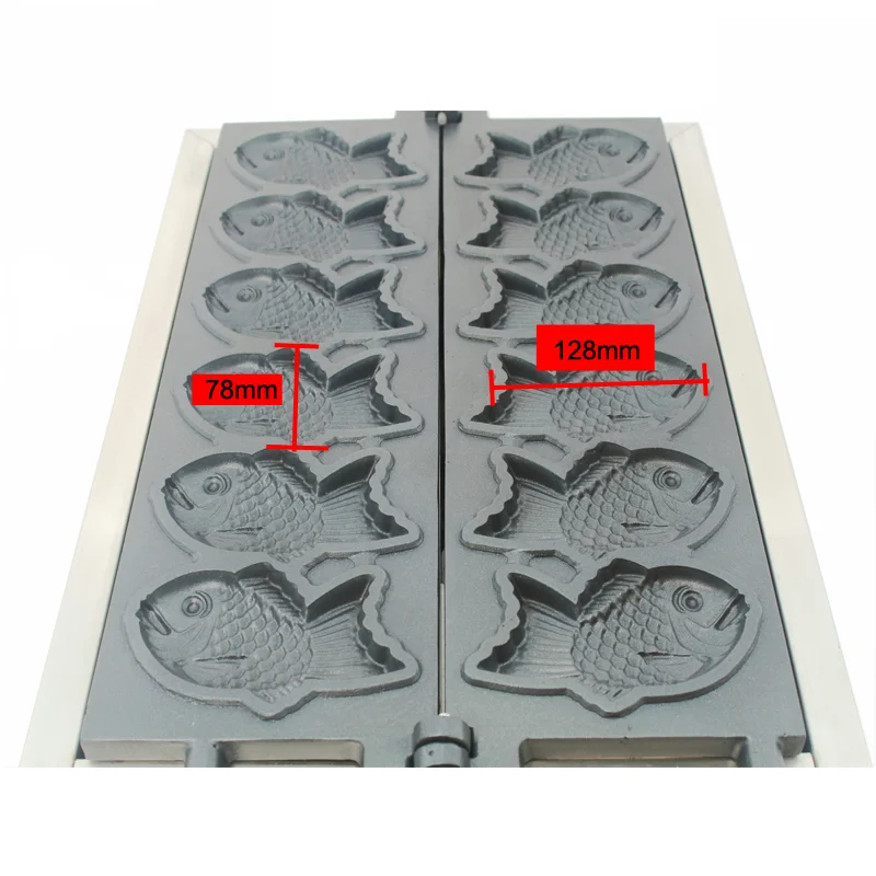 Commercial 6pcs Fish Shape Waffle Maker Taiyaki Machine Waffle Cone Maker fish Model Non Stick Dessert machine bread waffle