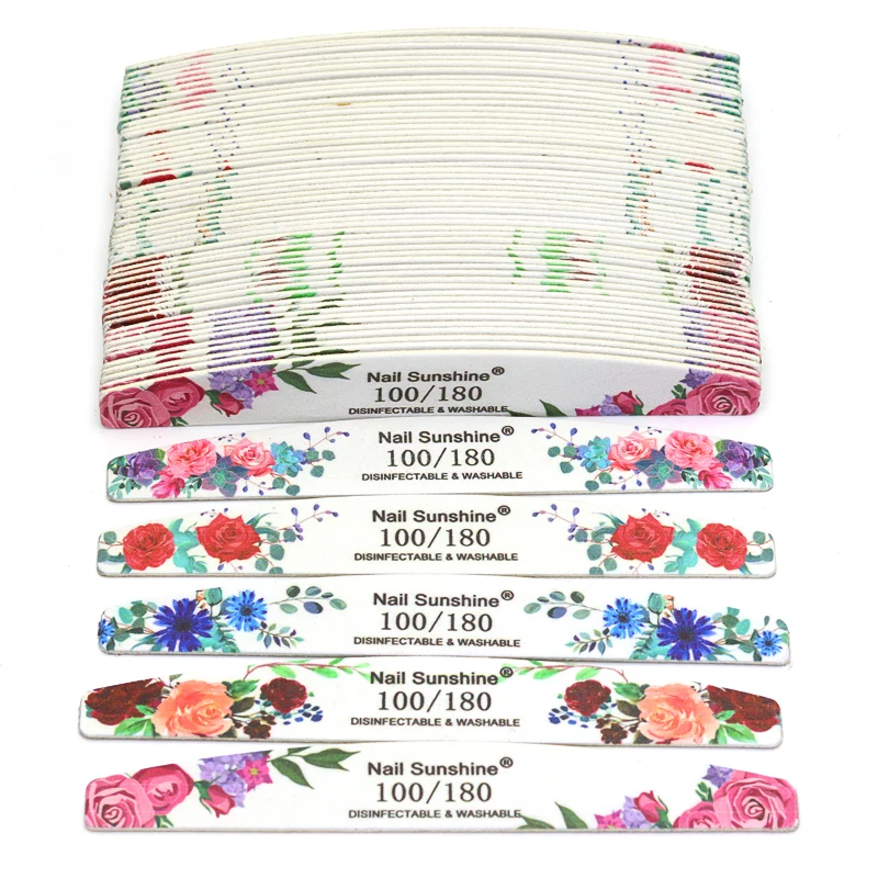 

50Pcs/Lot Half Moon Wooden Nail Files Sand100/180 Printing Series Nails File Tools For Repair The Nail Shape Length Nail Surface