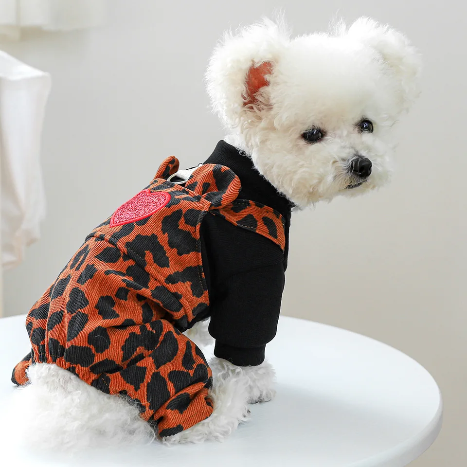 Small Dogs Leopard Print Dog Clothes Winter Warm Soft Leopard Cow