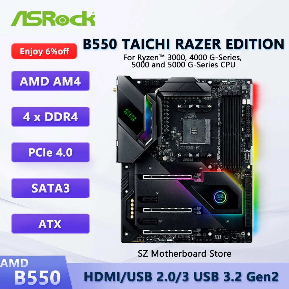 ASROCK B550 TAICHI RAZER EDITION B550 AM4 Motherboard For Ryzen