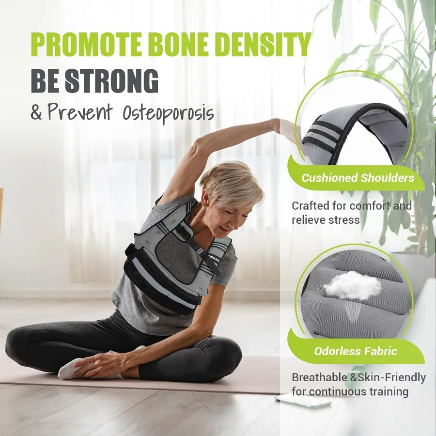 Adjustable Weighted Vest for Women, 6-12lb U-Shaped Weight Vest with 6 Iron Sand Bags, Rucking Vest with Extended Shoulder Pads