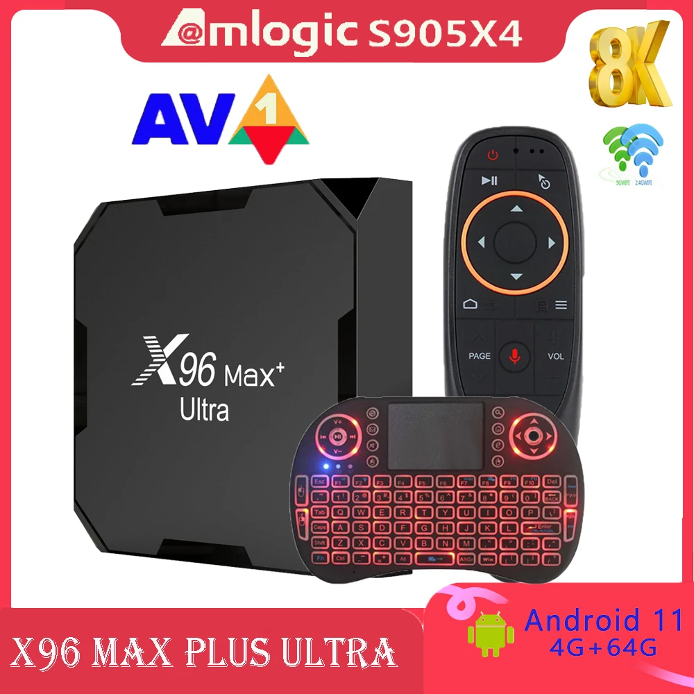 100M X96 MAX Plus Ultra Android11 TV Box 4GB 64GB 32GB Amlogic S905X4 Smart Media Player Wifi 2.4G&5.8G 8K Fast Set Top Box NEW tv box iatv q5 plus amlogic s905w2 android11 0 bt5 2 4k hdr 2 4g 5g wifi smart set top box voice control media player 2gb 16gb